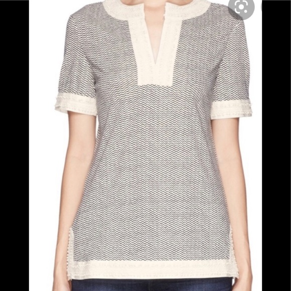 Tory Burch 'Selda' Embellished Linen Tee - Picture 2 of 4